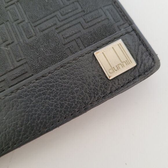 Dunhill Signature Designer Check Card Holder Wallet Solid Black Long Bifold Logo - Picture 9 of 12